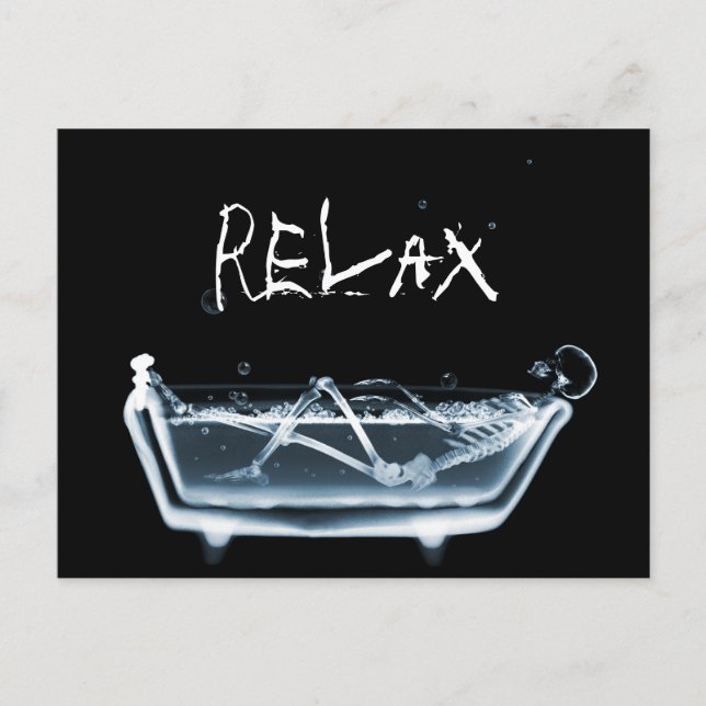 BADET BADAR RÖNTGAR VISIONSKELETT - BLÅTT VYKORT (Framsida)