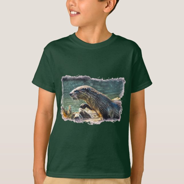 Badfloden Otter Wildlife Art Tee Shirt (Framsida)