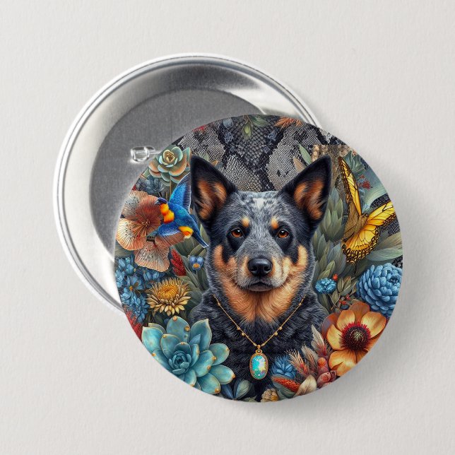 Badge Australian Cattle Hund Art Knapp (Framsida & baksida)