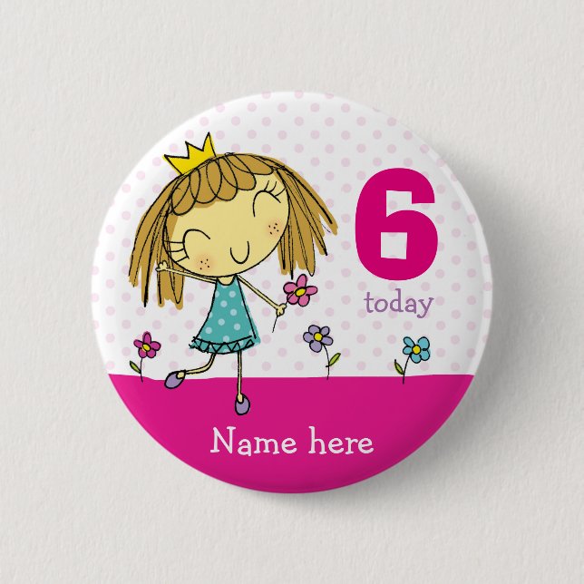 ♥ BADGE ♥ Birthday Rosa Princess any age & namn Knapp (Framsida)