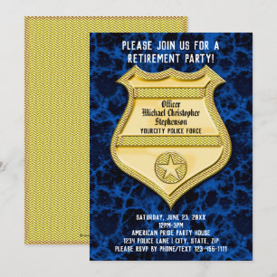 Badge Blue Marble Polischef Pension Party Inbjudningar