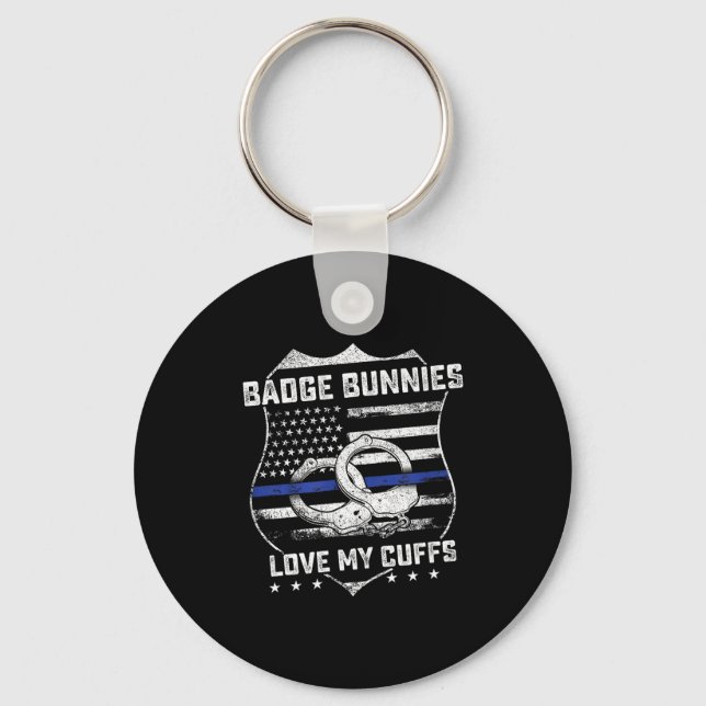 Badge Bunnies Love My Cuffs Funny Lice Humor  Nyckelring (Framsida)