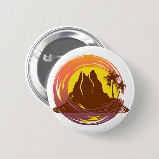 Badge med tropiska vulkanområden och handflatan tr knapp (Framsida & baksida)