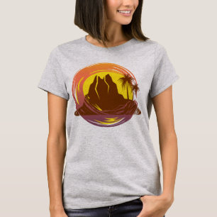 Badge med tropiska vulkanområden och handflatan tr t shirt