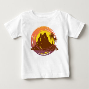 Badge med tropiska vulkanområden och handflatan tr t shirt