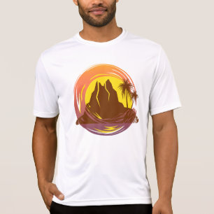 Badge med tropiska vulkanområden och handflatan tr t shirt