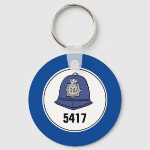 Badge Number. Poliskonstapel Helmet. Nyckelring