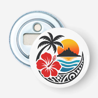 Badge Polynésie Française – Fleur Tiare, Palmier e Flasköppnare