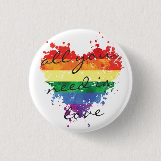 Badge - Rainbow Heart allt du behöver är kärlek Knapp (Framsida)
