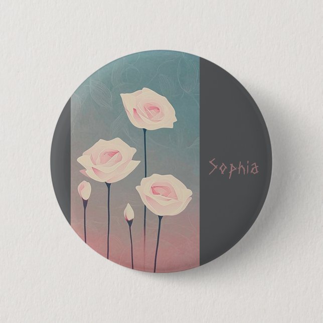 Badge Rond 5 Cm Roses, personalized Knapp (Framsida)