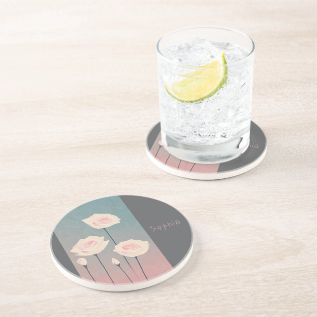 Badge Rond 5 Cm Roses, personalized Underlägg (Sidan)