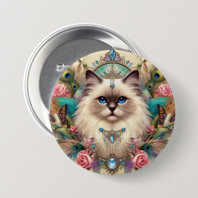 Badge Söt Vinage Ragdoll Cat Art Knapp (Framsida & baksida)