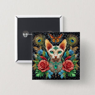 Badge White Sphynx Cat Art Knapp