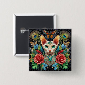 Badge White Sphynx Cat Art Knapp