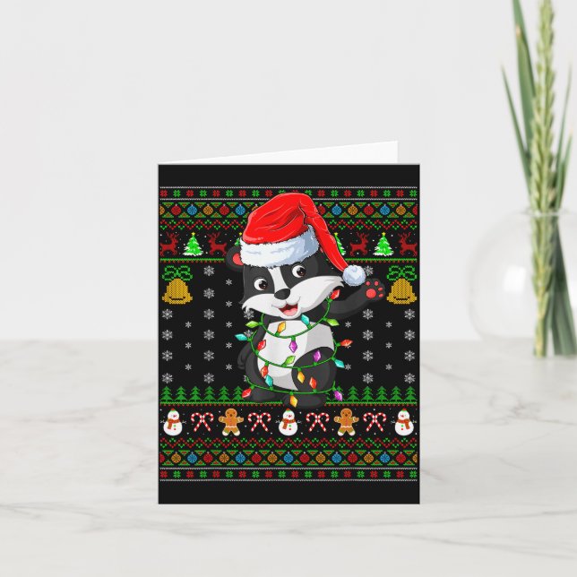 Badger Christmas Lights Funny Santa Ugly Sweaters  Kort (Framsida)