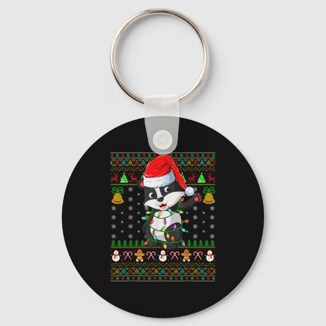 Badger Christmas Lights Funny Santa Ugly Sweaters  Nyckelring (Framsida)