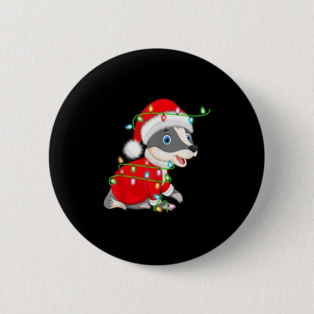 Badger Christmas Lights Santa Costume Cute Animal  Knapp (Framsida)