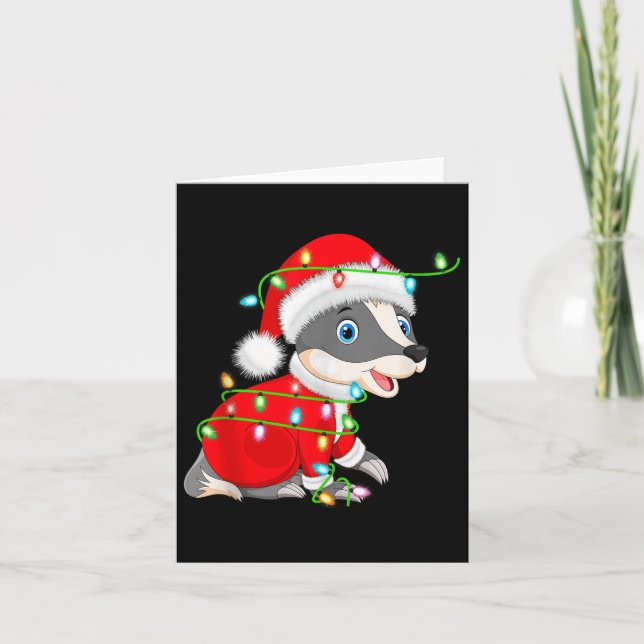 Badger Christmas Lights Santa Costume Cute Animal  Kort (Framsida)