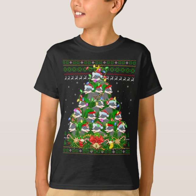 Badger Julafton Lighting Träd Santa Badger Ugly Kr T Shirt (Framsida)