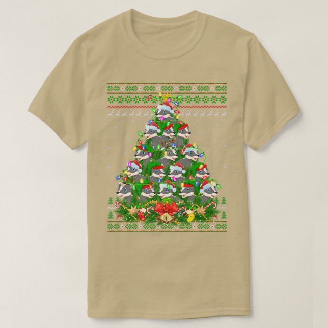Badger Julafton Lighting Träd Santa Badger Ugly Kr T Shirt (Design framsida)