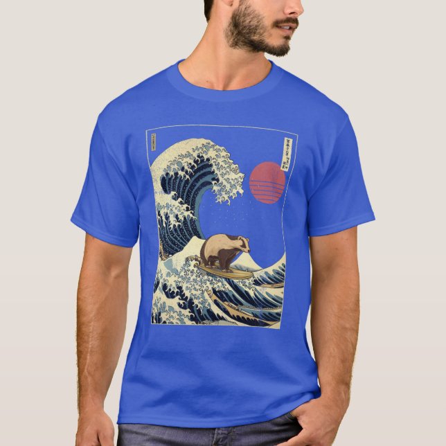 Badger Kanagawa Japanese Surfing Wave girl T Shirt (Framsida)
