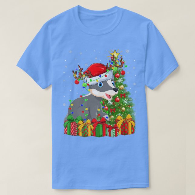 Badger Lighting Julafton Träd Santa Hat Badger Chr T Shirt (Design framsida)