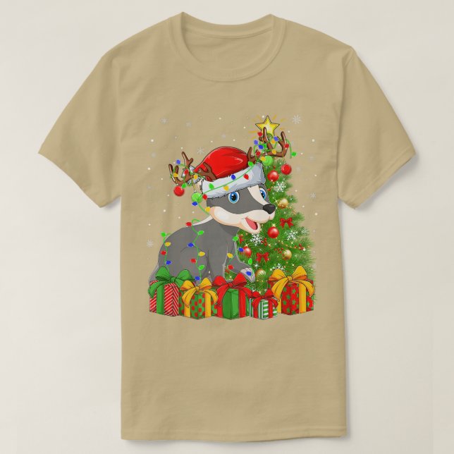 Badger Lighting Julafton Träd Santa Hat Badger Chr T Shirt (Design framsida)