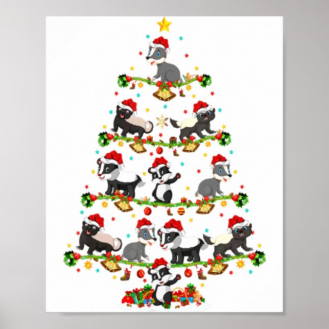 Badger Lights Xmas Santa Badger Christmas Tree  Poster (Framsidan)