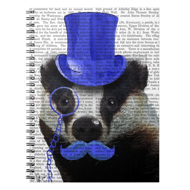 Badger med Blue Top hat och Mustache Anteckningsbok Med Spiral (Framsidan)