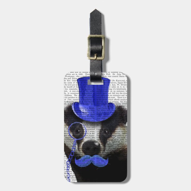 Badger med Blue Top hat och Mustache Bagagebricka (Vertikal Framsida)