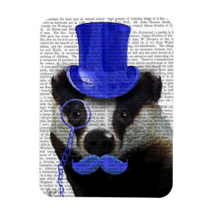 Badger med Blue Top hat och Mustache Magnet