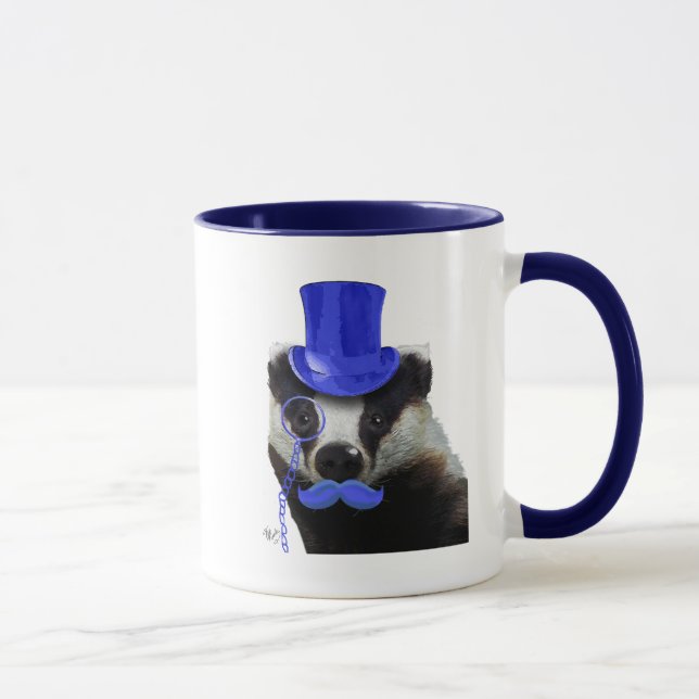 Badger med Blue Top hat och Mustache Mugg (Höger)