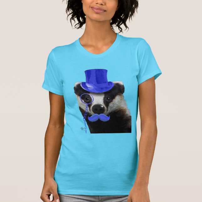 Badger med Blue Top hat och Mustache T Shirt (Framsida)