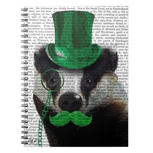 Badger med Grönt Top hat och Mustache Anteckningsbok Med Spiral (Framsidan)