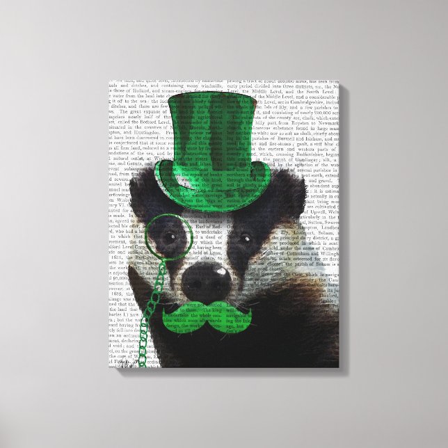 Badger med Grönt Top hat och Mustache Canvastryck (Framsida)