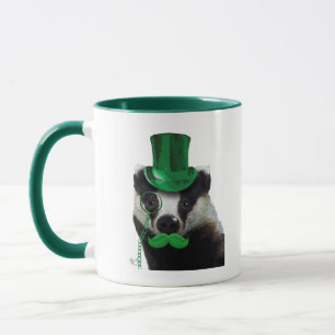 Badger med Grönt Top hat och Mustache Mugg