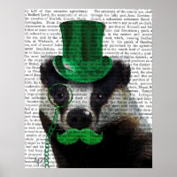 Badger med Grönt Top hat och Mustache