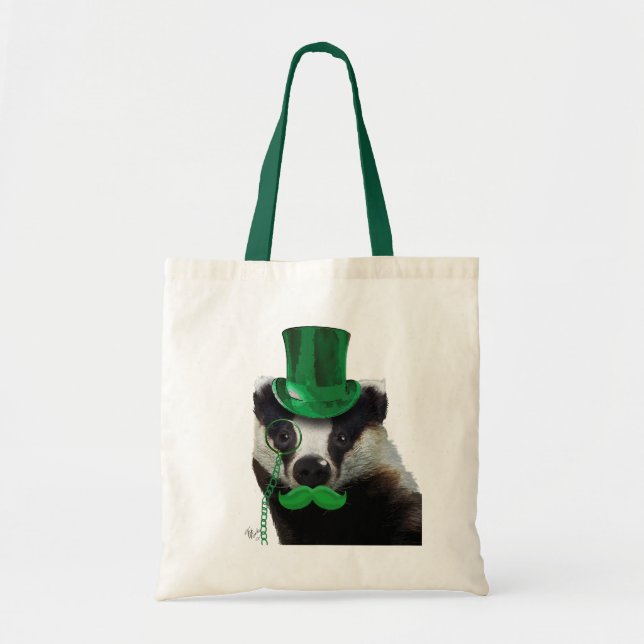 Badger med Grönt Top hat och Mustache Tygkasse (Framsidan)