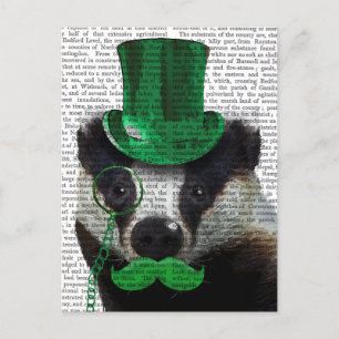 Badger med Grönt Top hat och Mustache Vykort