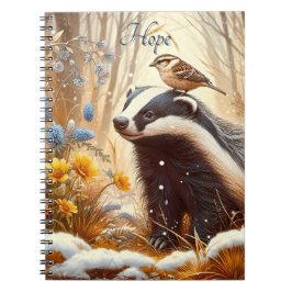 Badger och Sparrow Nature Wildlife Rustic Anteckningsbok
