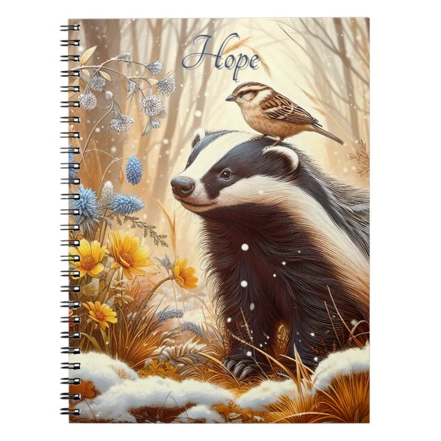 Badger och Sparrow Nature Wildlife Rustic Anteckningsbok (Framsidan)