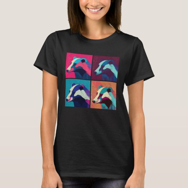 Badger Pop Illustration Colorful Animal Women Men  T Shirt (Framsida)