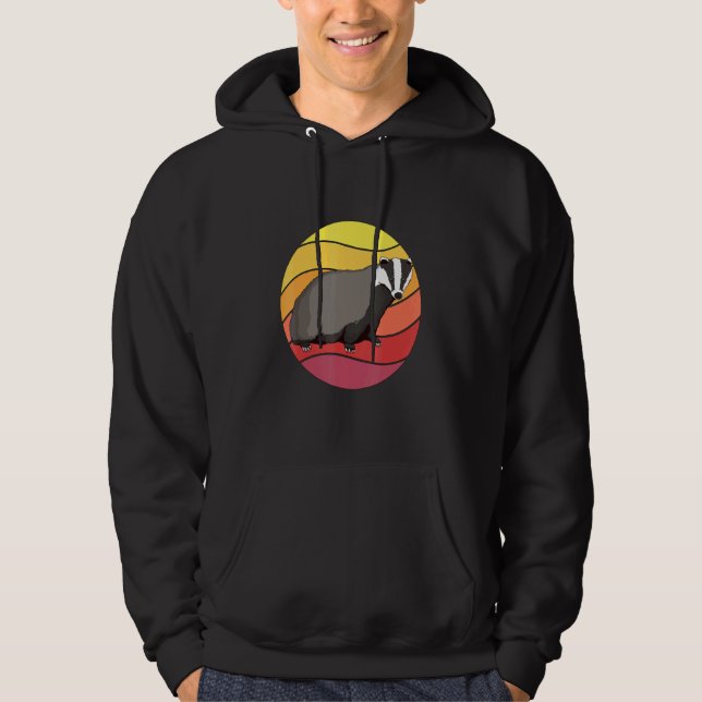Badger Retro Sunset Badger Art Badgers Hoodie (Framsida)