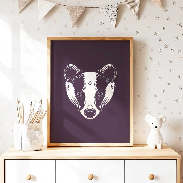 Badger | Utskrift av trädjur Poster (Badger | Badger Forest Animal Wall Print by TinkPrints.)