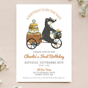 Badgers on Bike med Cake First Födelsedagsfest Inbjudningar