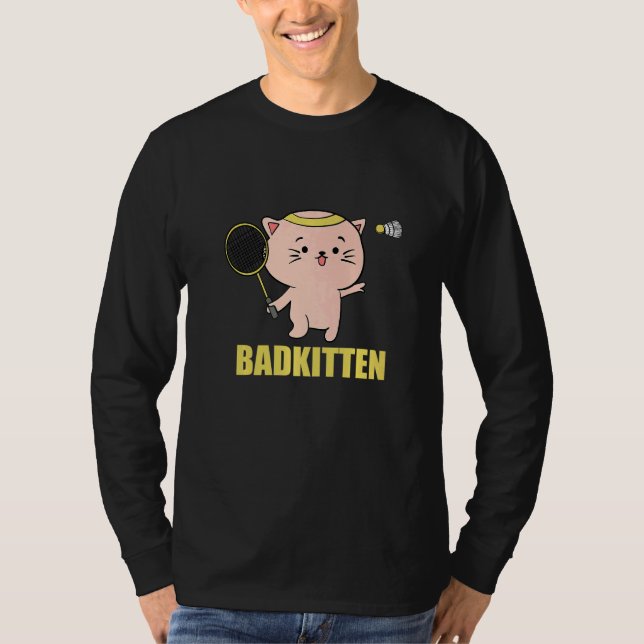 Badkitten Badminton Cat Player  T Shirt (Framsida)