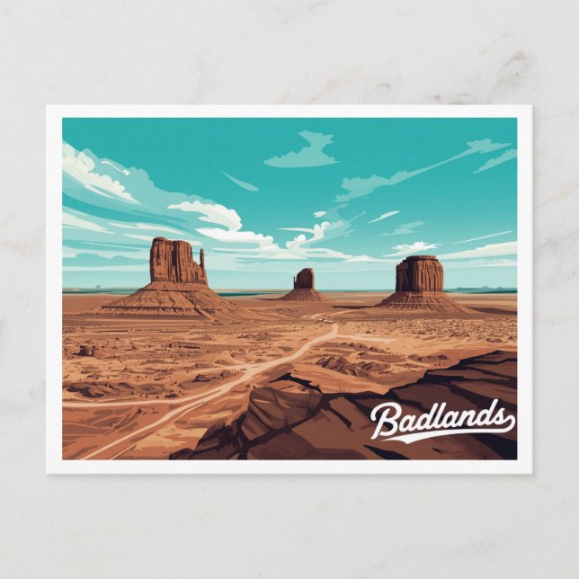 Badlands Monument Valley Vintage Konst Vykort (Framsida)