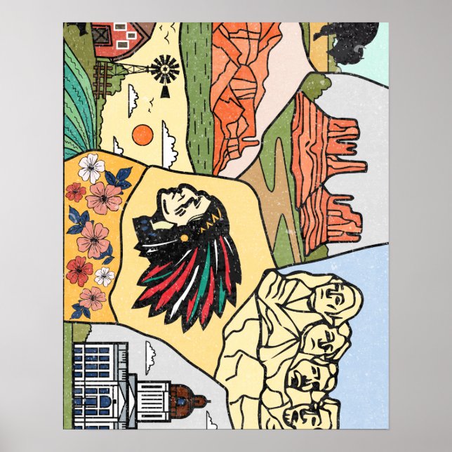 Badlands Mt Rushmore Black Backe South Dakota Kart Poster (Framsidan)