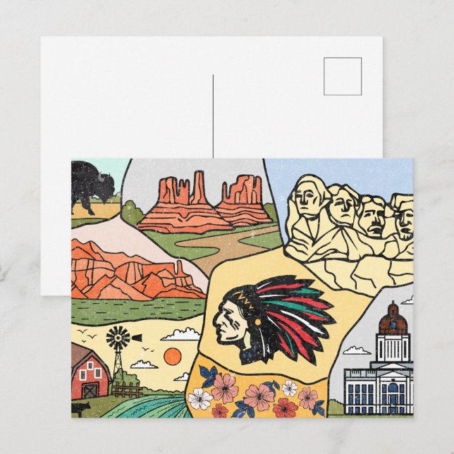 Badlands Mt Rushmore Black Backe South Dakota Kart Vykort (Fram/baksida)