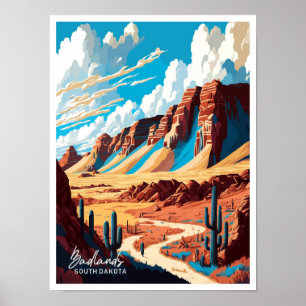 Badlands Nationa Park Artwork Travel Illustration Poster